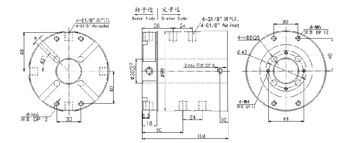 33040063304006 气电滑环 系列滑环外形图纸 du 中空 30mm