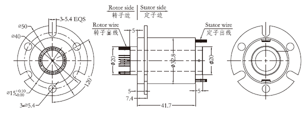 h1532 dessin de bague collectrice de la taille 15mm Mini Through Hole Slip Ring de trou de série de la série H1532